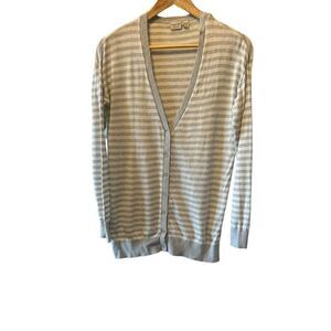 ESPRIT Lightweight Knit Grey & White Striped ButtonUp Long Sleeve Cardigan S